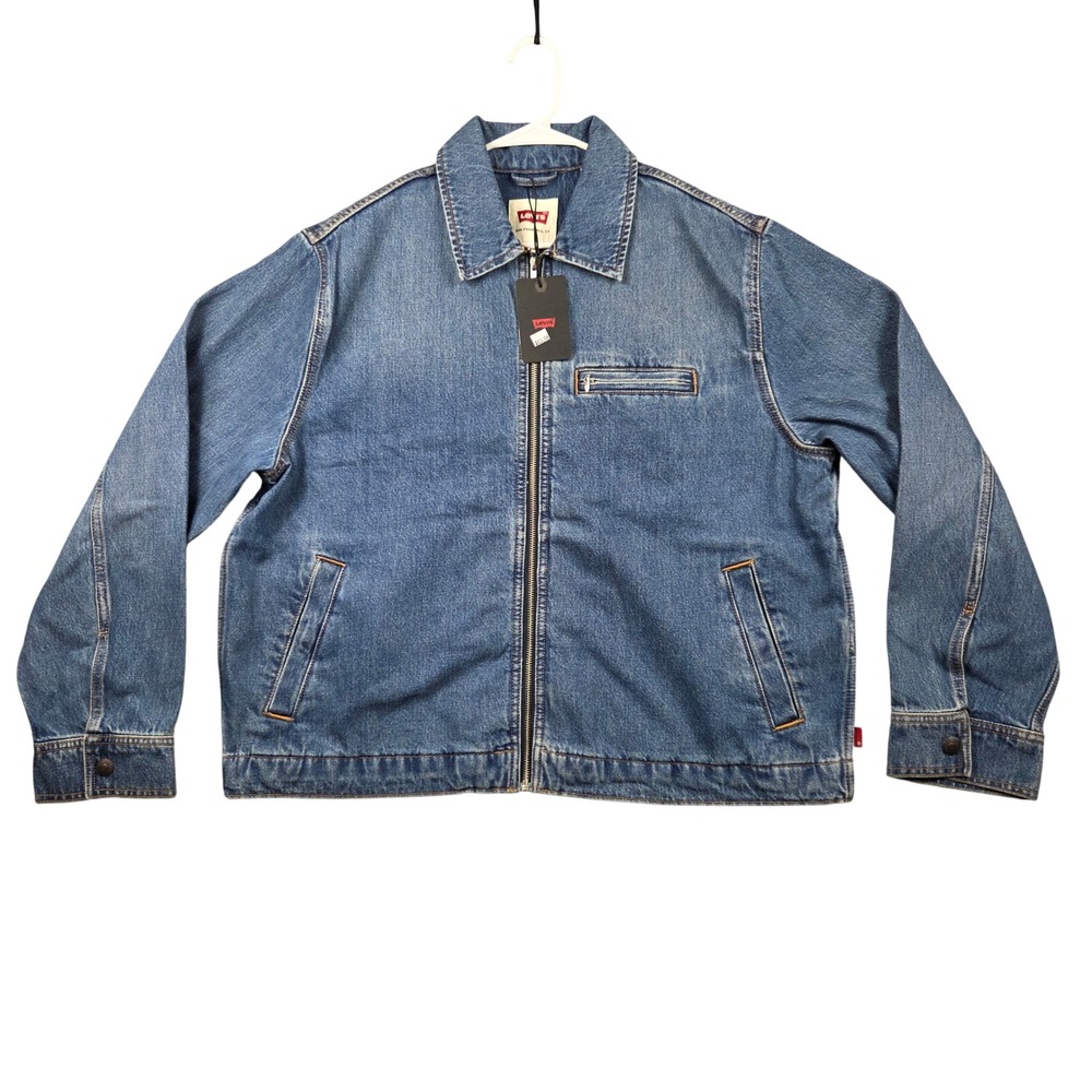Levis Denim Trucker Jacket Mens Large Blue New Full Zip Utility Workwear